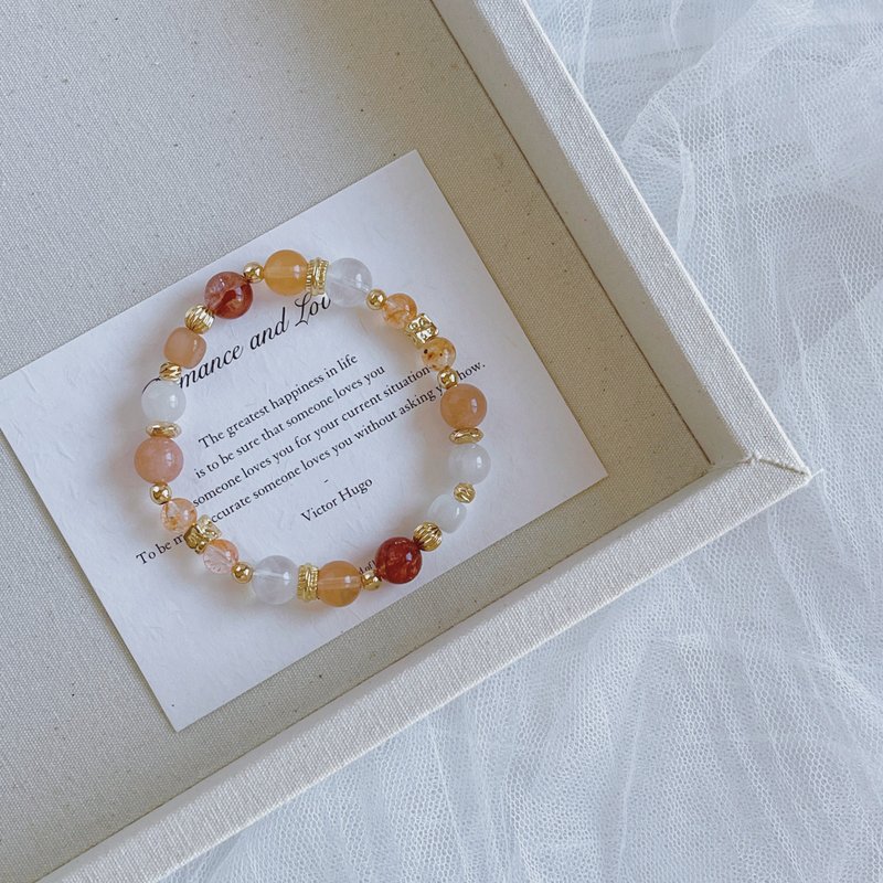 枫丹白露丨橙月光+红兔毛丨聚财贵人 疗愈舒压丨定制化水晶手链 - 手链/手环 - 水晶 橘色