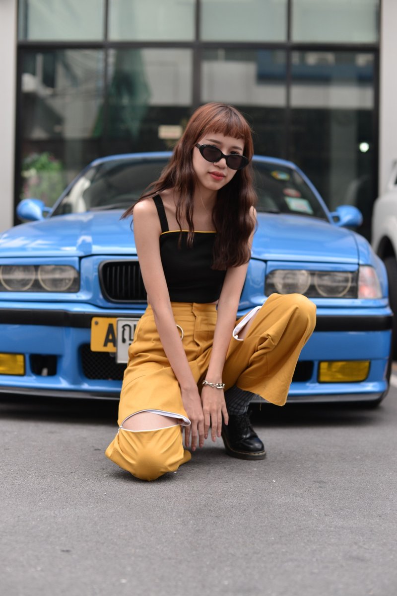 Highestjump zip pant (Yellow) - 女装长裤 - 棉．麻 黄色