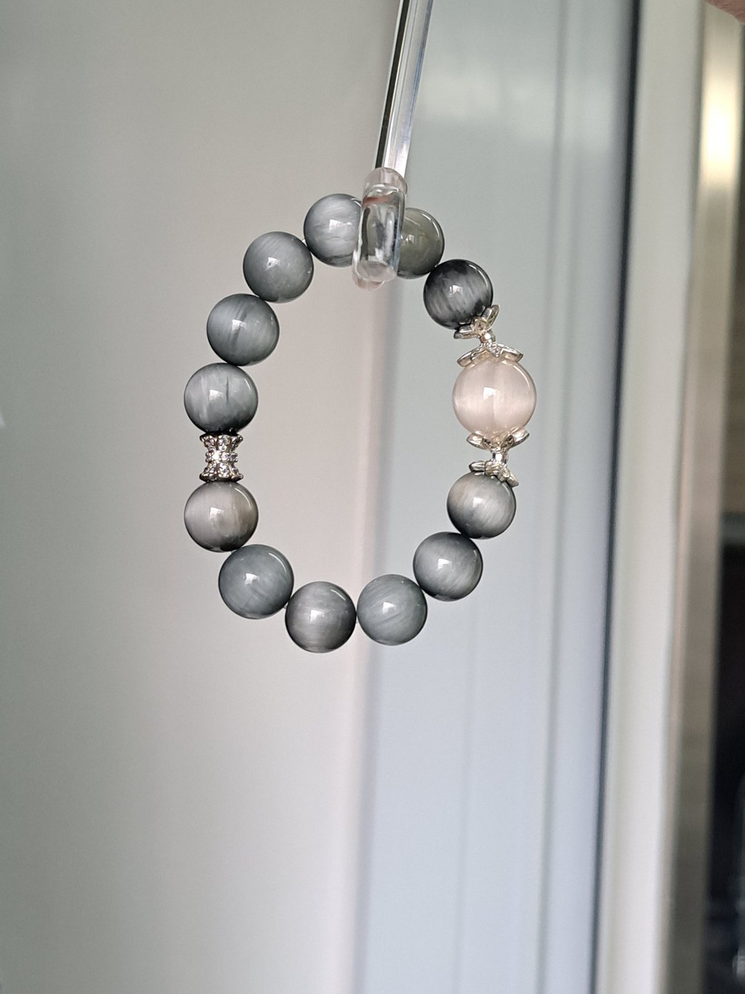 收藏猫眼顺发稀有灰蓝兔毛白兔毛彩兔毛 兔毛水晶12mm - 手链/手环 - 水晶 蓝色