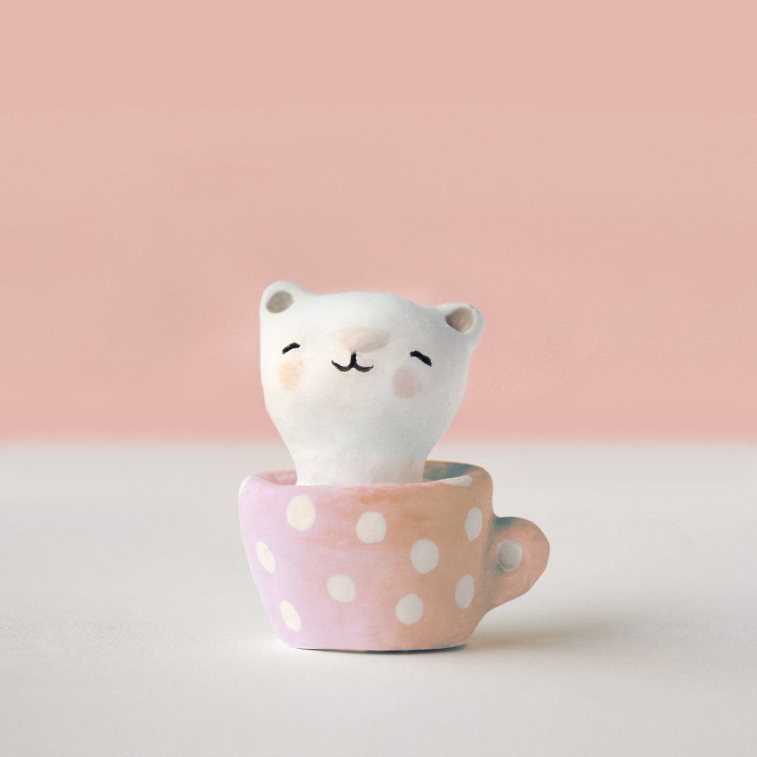 茶杯点点猫薰香石/淡粉橘  生日礼物/情人礼物/率性猫系女友 - 香薰/精油/线香 - 其他材质 蓝色