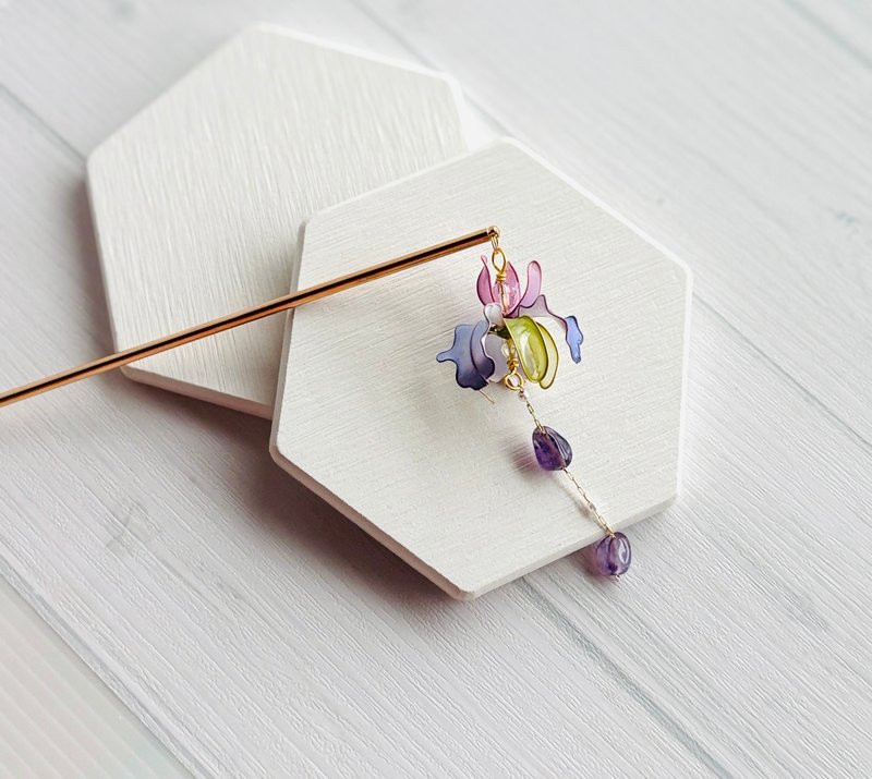 紫色爱丽丝发簪天然紫水晶摇摆 一只贩售 - 发饰 - 树脂 紫色