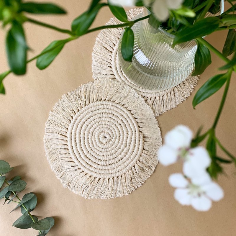 Macrame / Table mat / 小型桌垫 2入 / 圆形A款 - 摆饰 - 棉．麻 白色