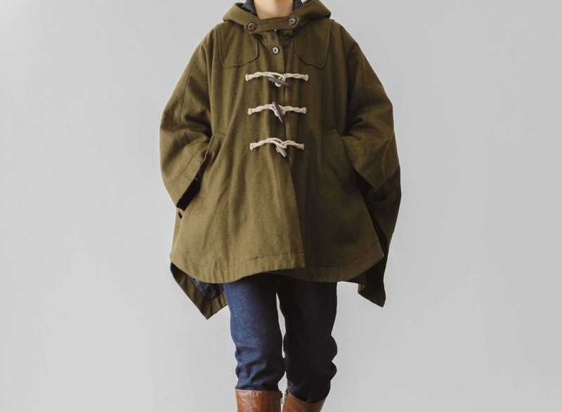 英伦复古 趣味魔法少女学院风羊毛混纺斗篷外套 - 女装西装外套/风衣 - 羊毛 绿色