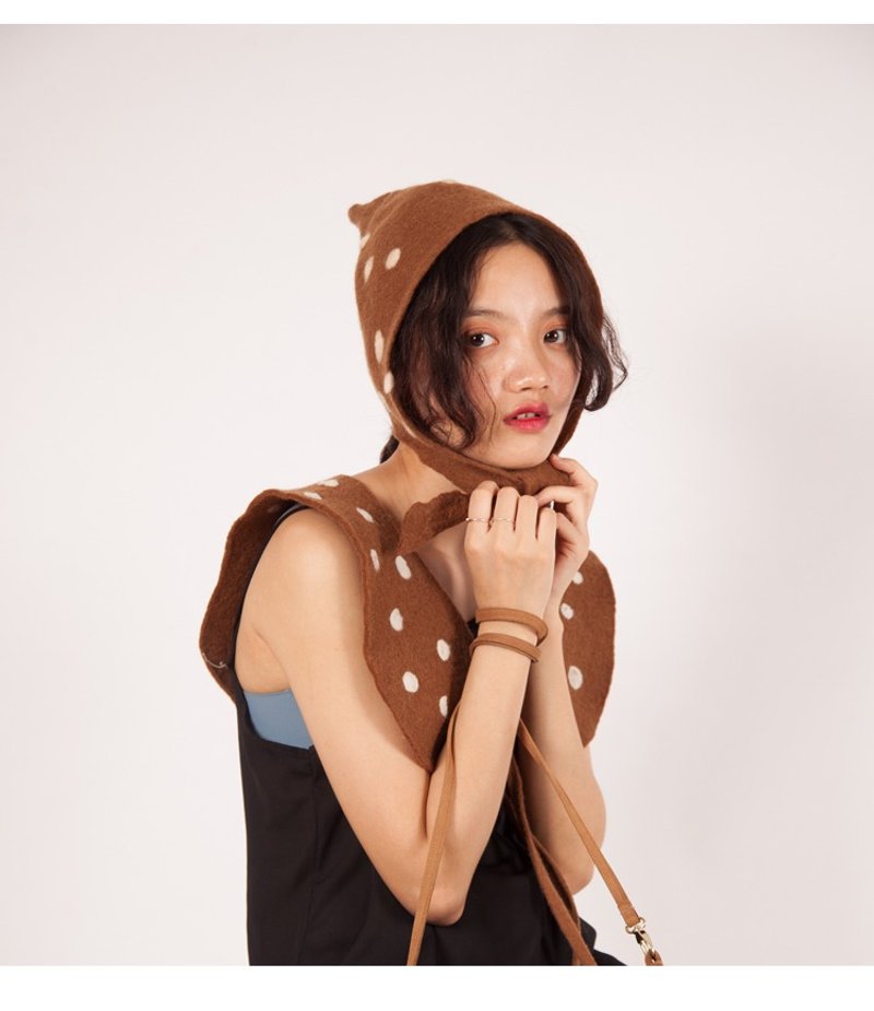 轲人原创手工帽子女创意鹿帽系列渔夫帽贝雷帽羊毛毡森系甜美可爱 - 帽子 - 羊毛 咖啡色