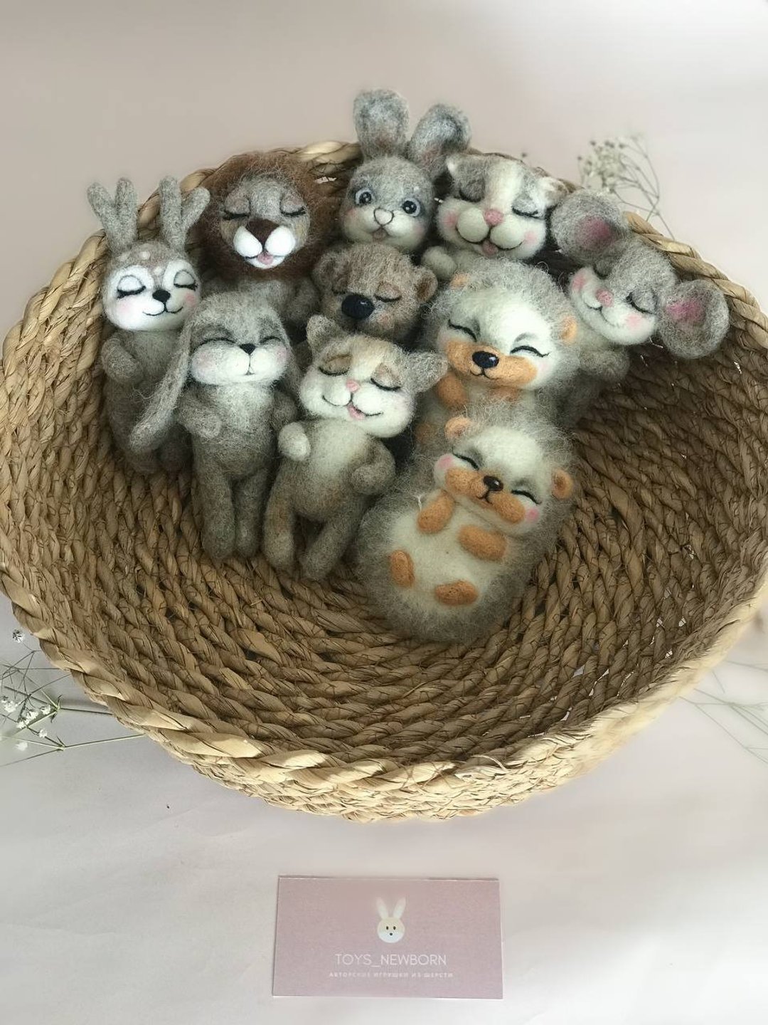 毛毡动物、新生儿专家、毛毡狮子、毛毡兔子、毛毡猫、毛毡刺猬 - 玩具/玩偶 - 羊毛 多色
