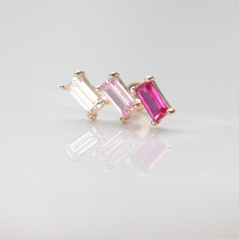 14K 红粉方形锁珠耳环  (前锁 平底 圆饼) (单个)耳骨 碰水不褪色 - 耳环/耳夹 - 贵金属 金色