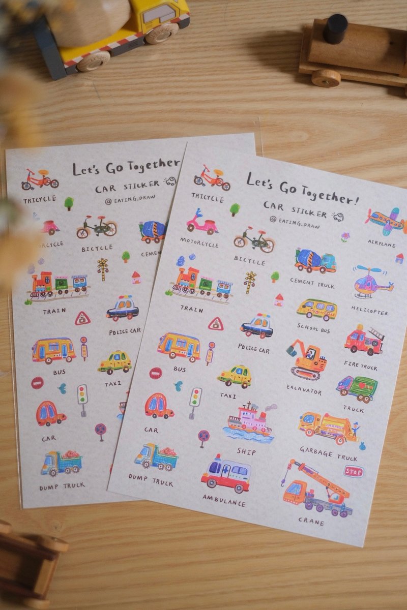 手绘交通工具图鉴贴纸 - 贴纸 - 纸 白色