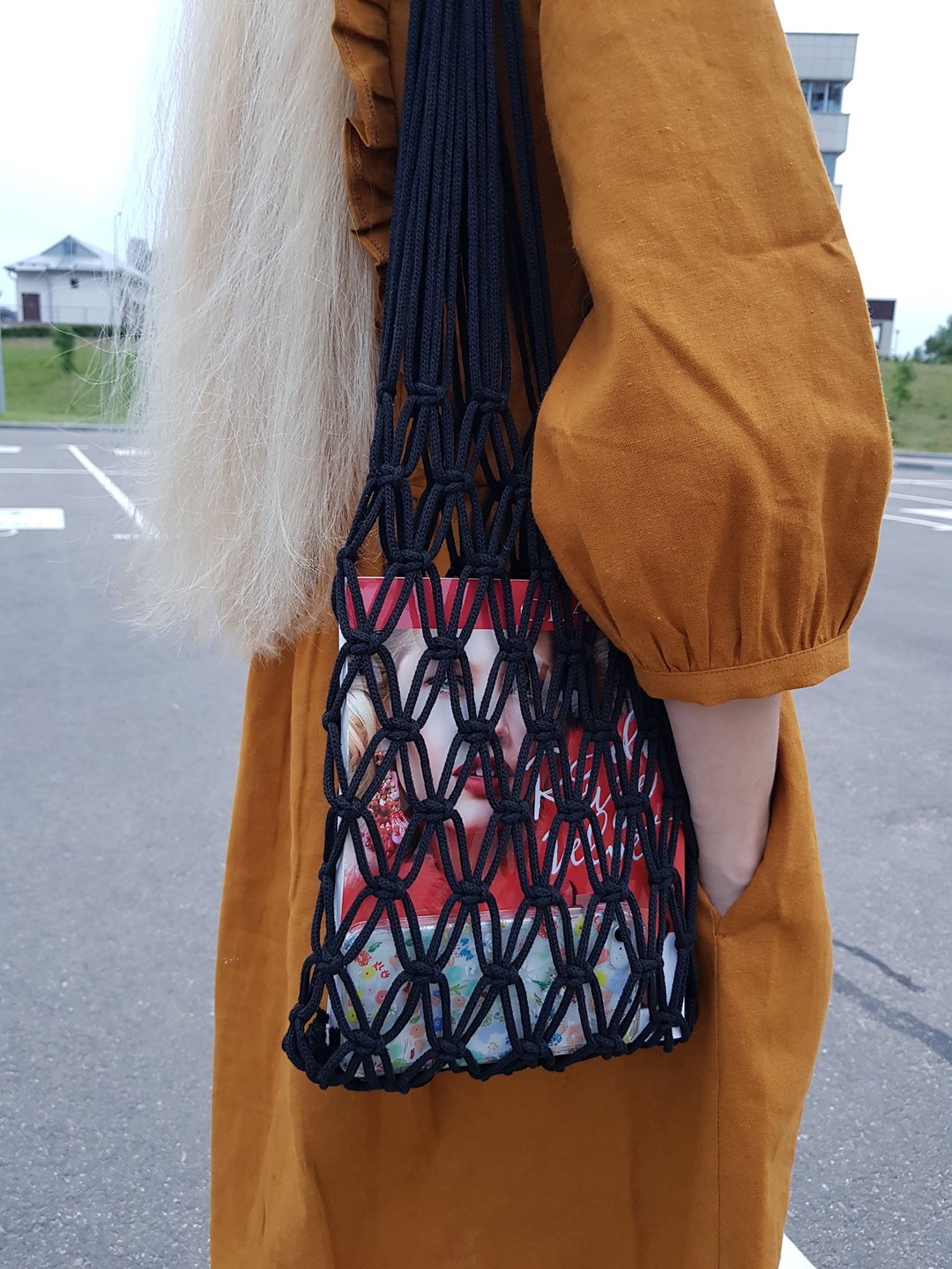 Macrame cotton bag, macrame avoska, boho market bag, string bag, eco net bag - 手提包/手提袋 - 棉．麻 