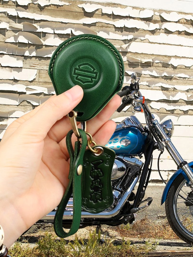 复古真皮哈雷重机车钥匙包 HARLEY 48 72 Fat boy Dyna 1200 绿 - 钥匙链/钥匙包 - 真皮 绿色