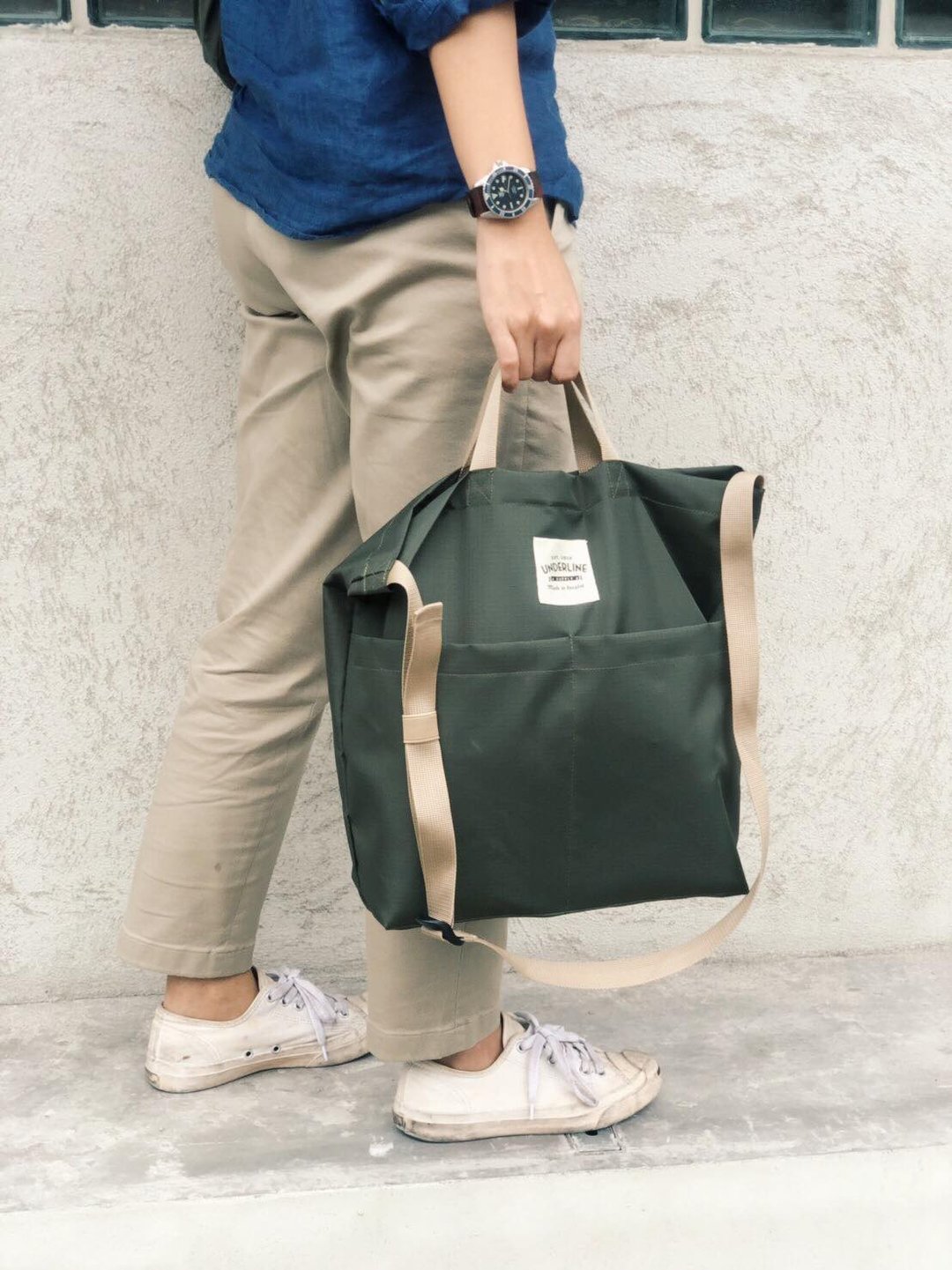 New Olive 2way Messenger Ripstop Nylon Bag / everyday bag / travel - 侧背包/斜挎包 - 棉．麻 绿色