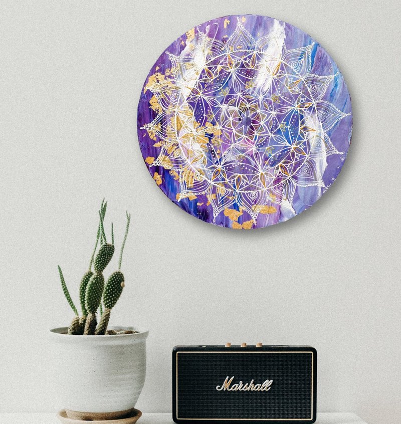 Purple flower mandala painting Lavender meditation wall decor Symbolism art - 墙贴/壁贴 - 压克力 紫色