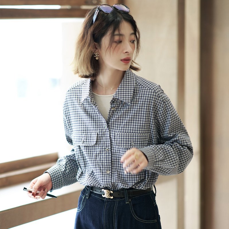 文艺复古格纹衬衫|衬衫|两色|夏秋款|Sora-1298 - 女装衬衫 - 棉．麻 多色