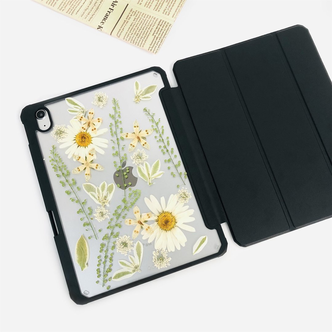 白花绿叶手作押花iPad壳 iPad Air 11寸13寸iPad Pro11寸13寸 - 平板/电脑保护壳 - 植物．花 