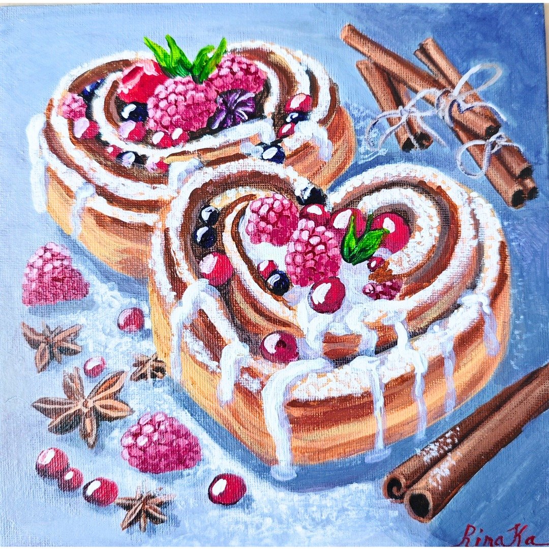 浆果造型肉桂卷原创丙烯食物画 作者 RinaArtSK - 墙贴/壁贴 - 其他材质 多色