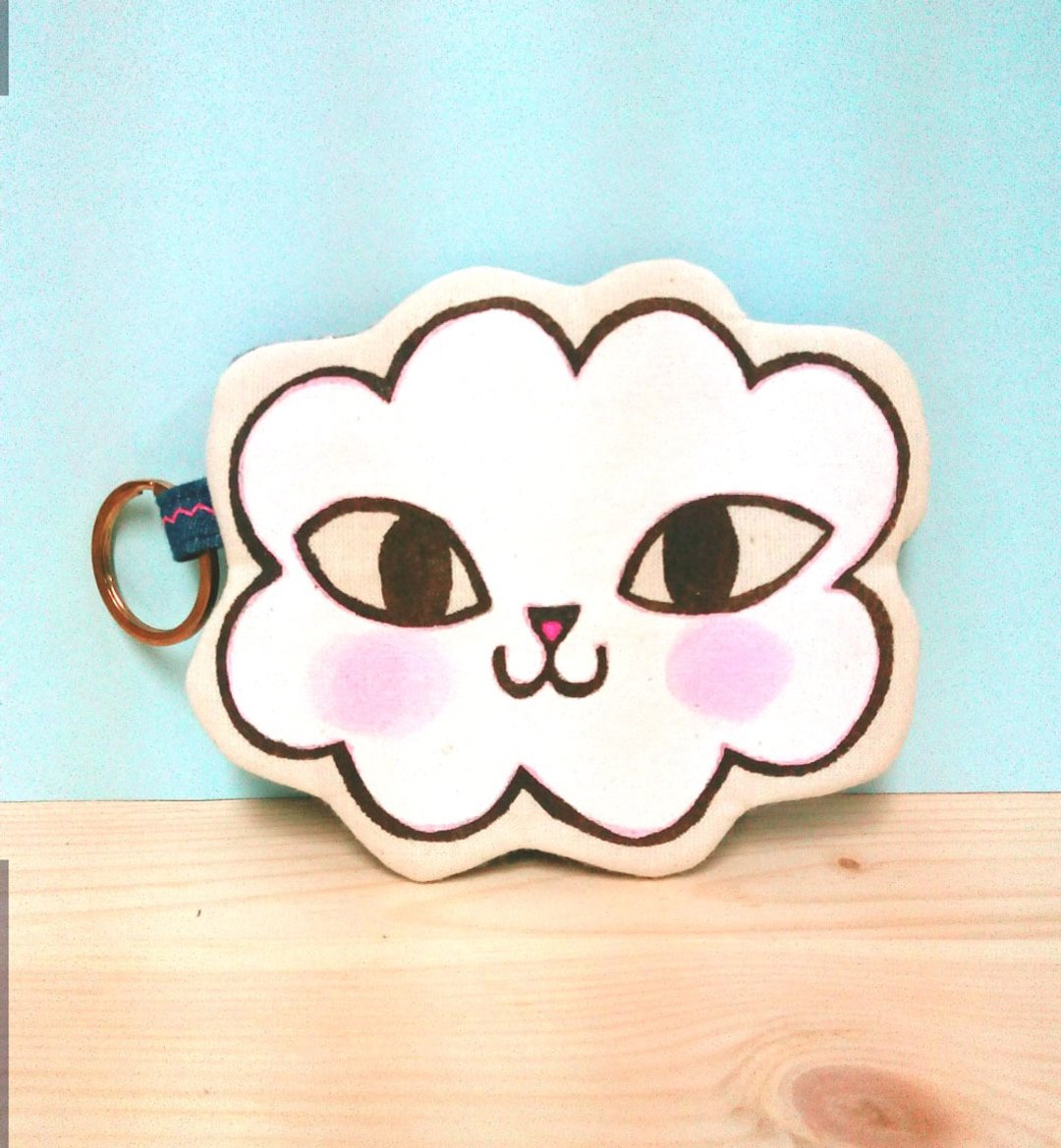 原创自家品牌猫云手绘手作多用途零钱包/钥匙包/休悠咭八达通咭名 - 零钱包 - 棉 白色