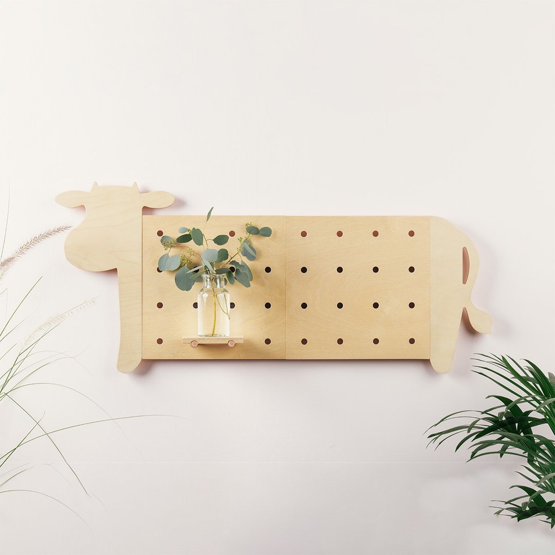 【DIY】木质洞洞板-洞物动物 大牛造型│壁挂置物架 - 收纳用品 - 木头 银色