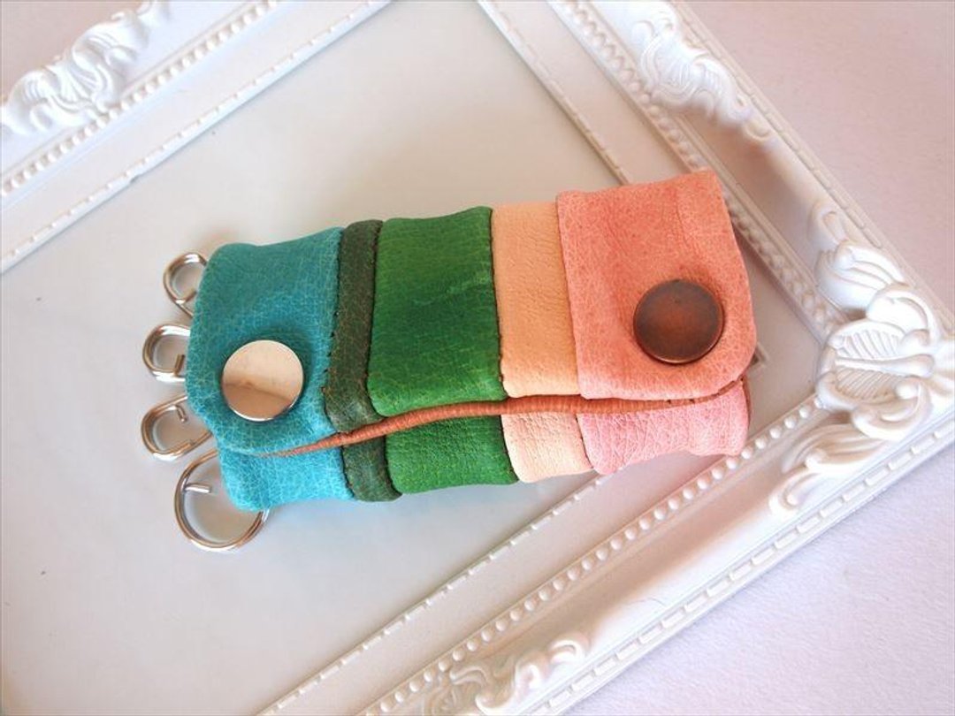 [Multi] pig leather soft key case [hand-dyed leather] 1629008 [one point mono] - 钥匙链/钥匙包 - 真皮 绿色