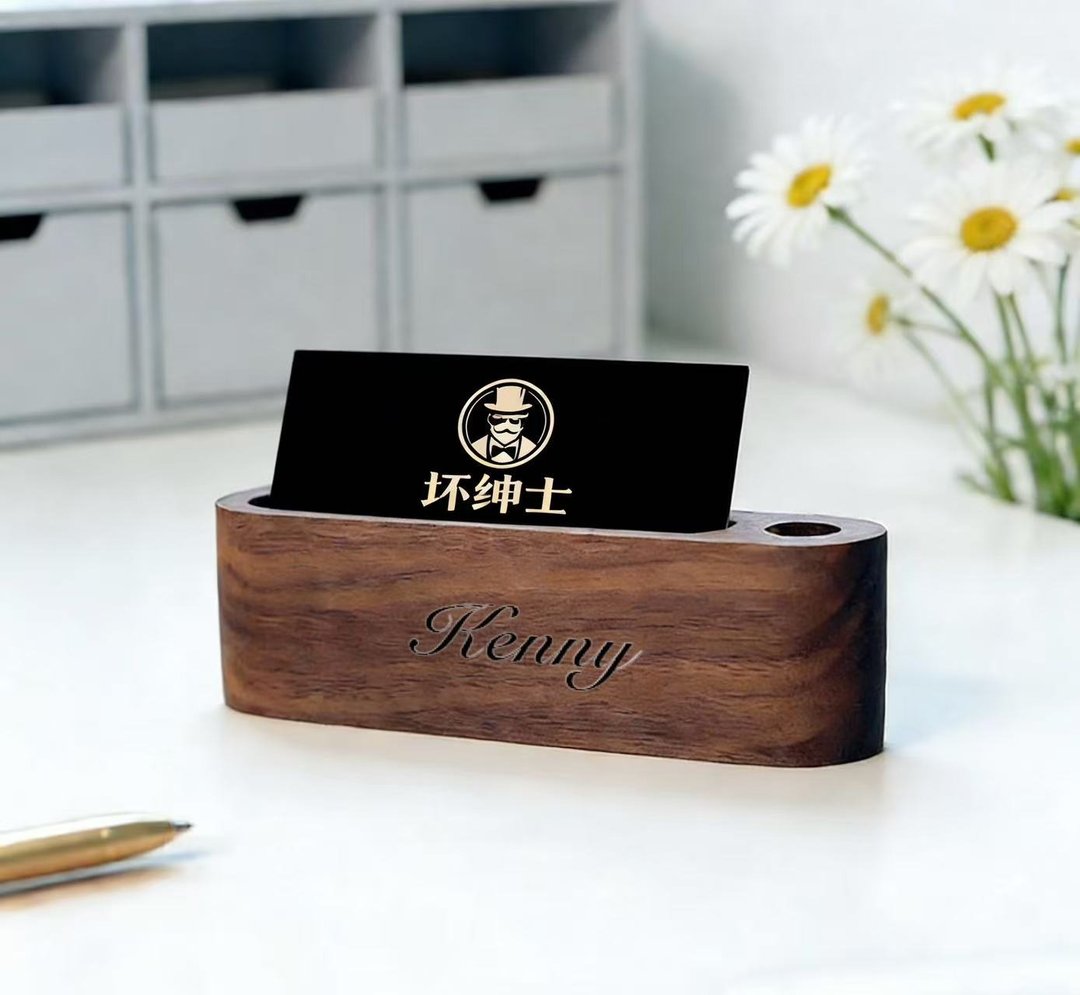 胡桃木名片底座实木卡片收纳盒公司企业文化刻字 - 名片架/名片座 - 木头 咖啡色