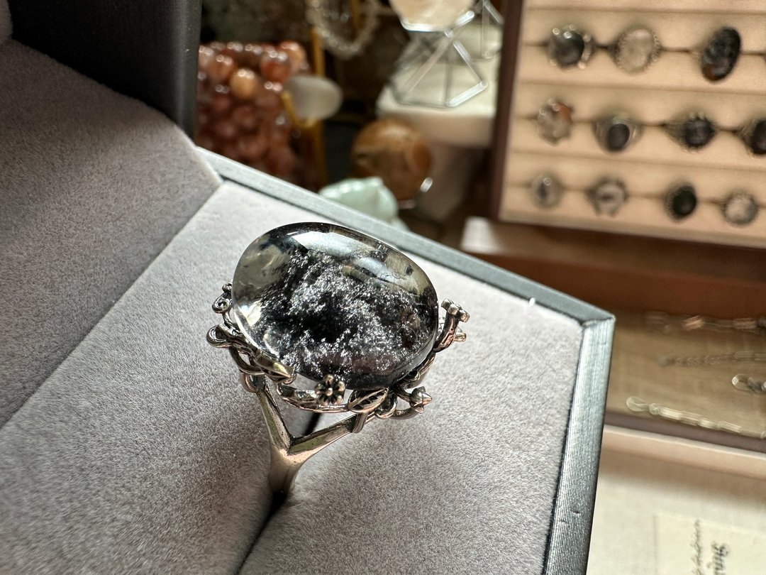 黑幽灵水晶 重工银戒 - 戒指 - 水晶 