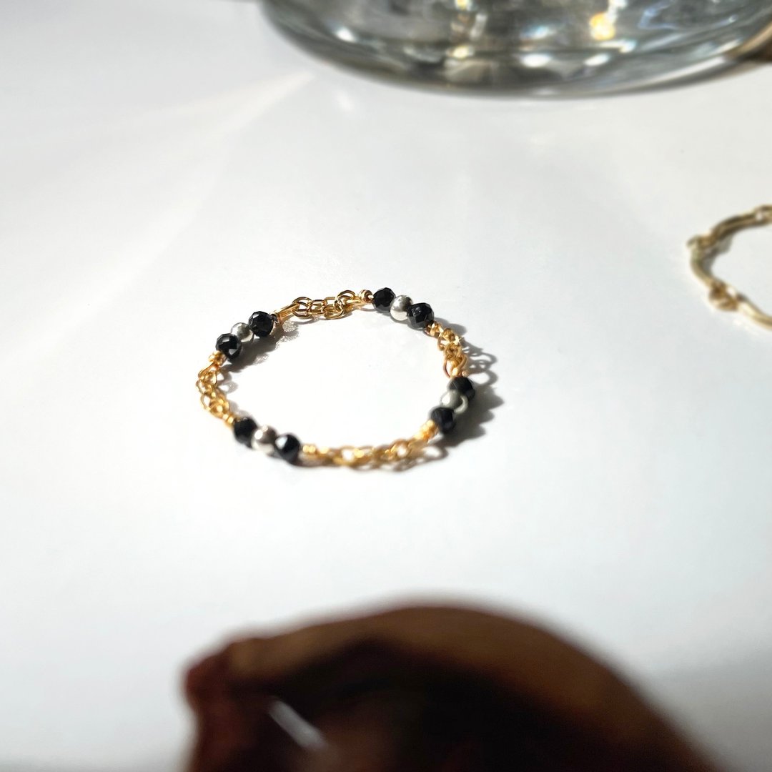Found.Myth 坚强的意志 天然黑尖晶链戒  14k包金925纯银 手工制 - 戒指 - 半宝石 