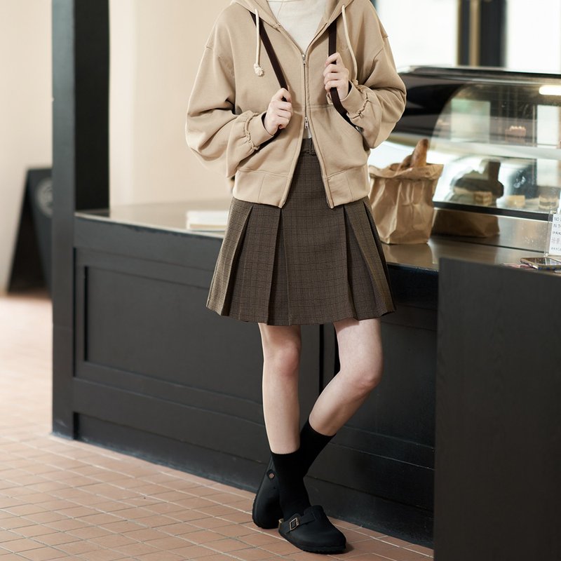 复古格纹压褶短裙|裙子|两色|夏秋款|Sora-1286 - 裙子 - 聚酯纤维 多色