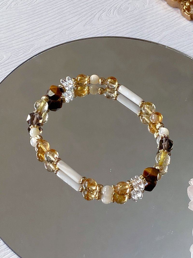黄水晶 黄虎眼 茶晶 白水晶|| 招财 自信勇气 舒压净化 水晶手链 - 手链/手环 - 水晶 黄色