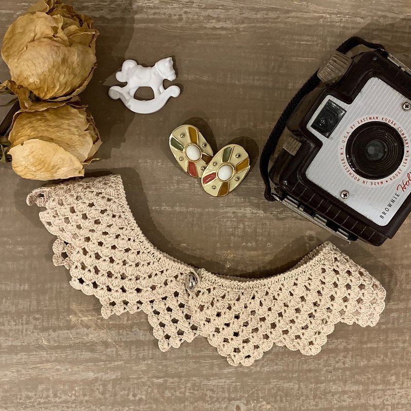 80年代意大利手工米色可拆式假领 - 领结/领巾 - 棉．麻 白色