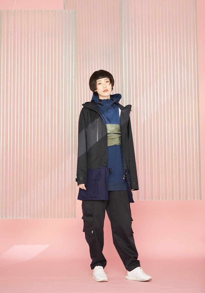 拆卸口袋防水风衣 - 黑 (Xpore) - 中性连帽卫衣/T 恤 - 防水材质 黑色