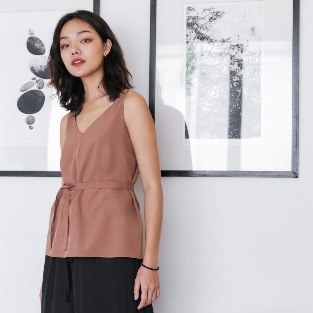 Heima silk tank tops 意大利真丝上衣 : 可可棕  , 全身衬里 - 女装上衣 - 聚酯纤维 咖啡色