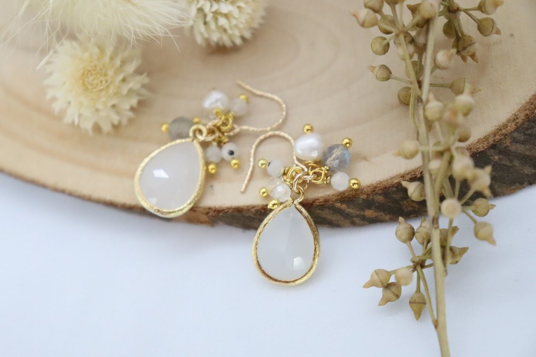 14K Gold-Filled Hook Teardrop Crystal Stone Cluster Earrings - 耳环/耳夹 - 石头 