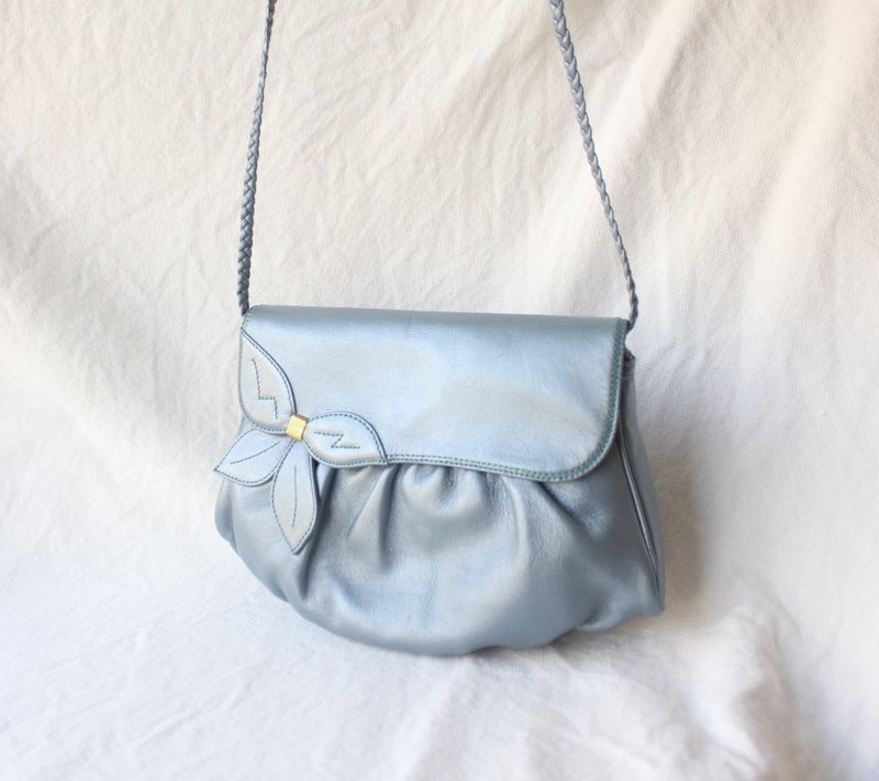 FOAK 古着 /库存新品/日本昭和珠光银蓝古董包 - 侧背包/斜挎包 - 真皮 