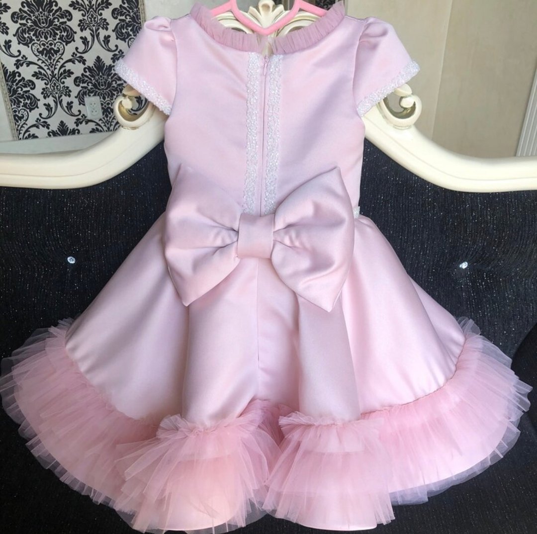 Pink dress with pearl, big bow on the back and bow clip for hear. Birthday dress - 童装礼服/连衣裙 - 其他材质 粉红色