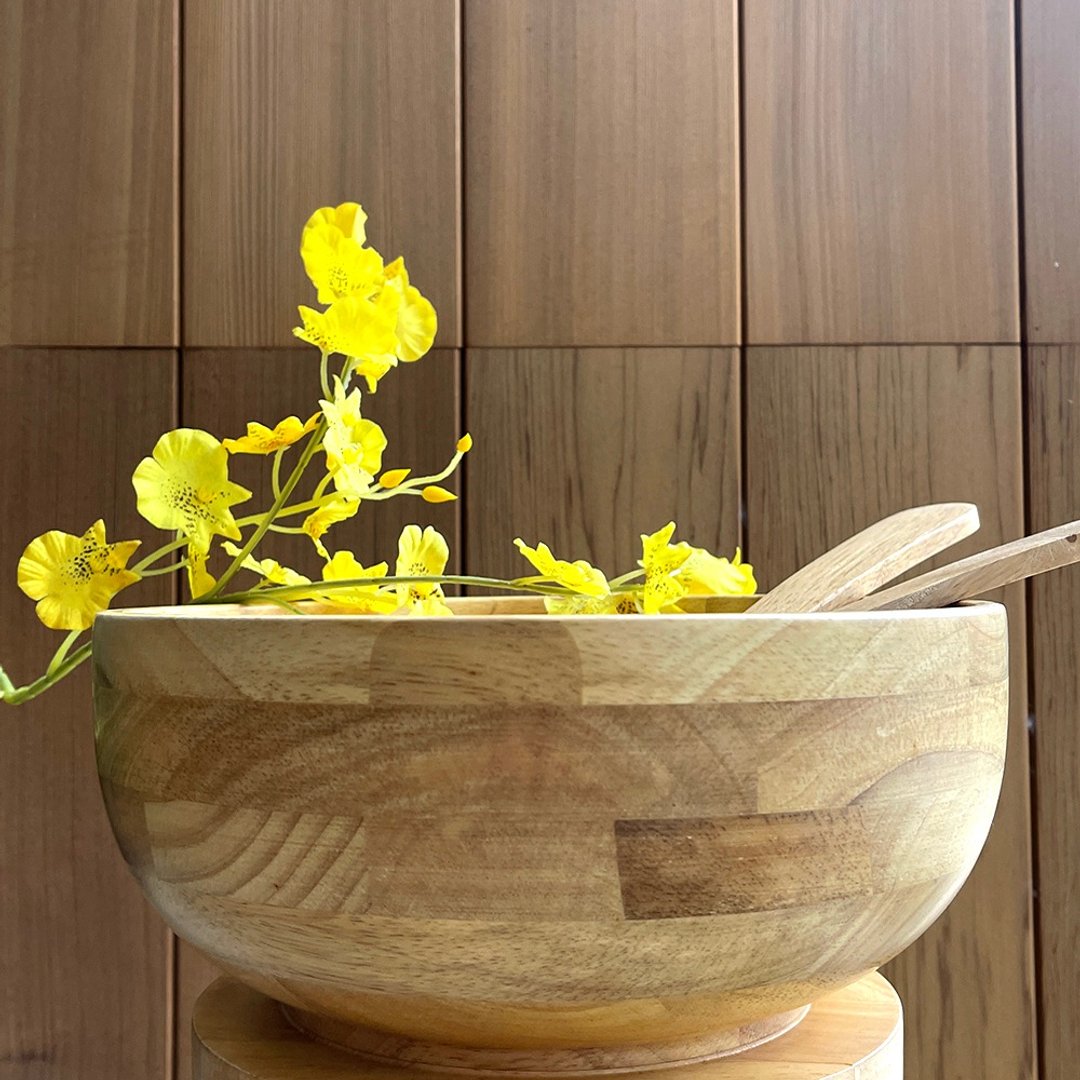 【绝版品】LUCKY WOOD -橡胶木10寸沙拉碗+汤叉组 - 碗 - 木头 