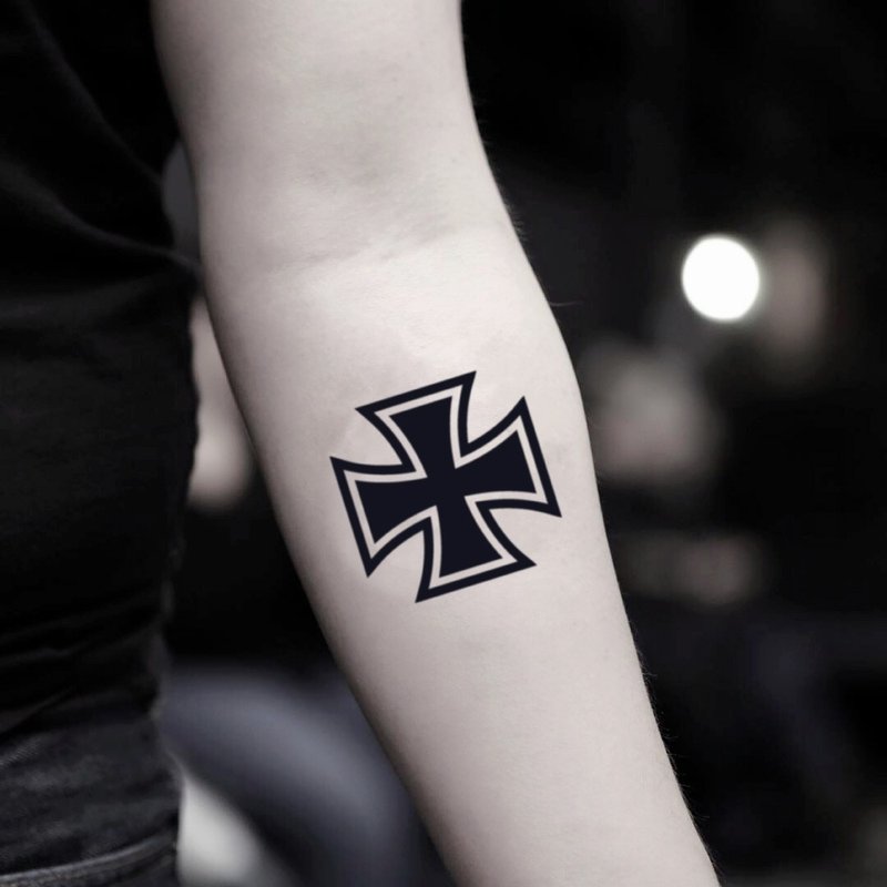 OhMyTat 铁十字架 Iron cross 刺青图案纹身贴纸 (2 张) - 纹身贴 - 纸 黑色