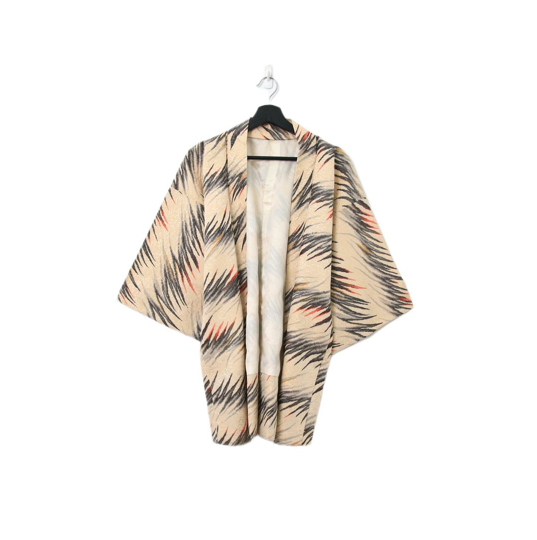 Back to Green-日本带回羽织 风草金葱 米白kb-68/vintage kimono - 女装休闲/机能外套 - 丝．绢 