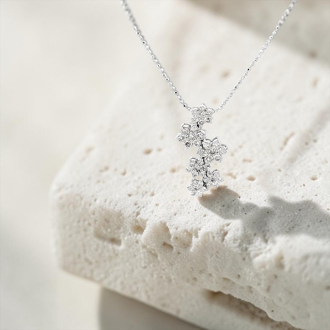 18K白金 天然钻石坠链 18K Diamond Necklace - 项链 - 贵金属 