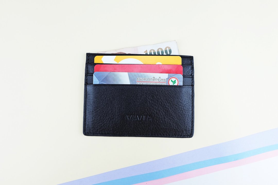 "BLACK" Cow Leather Card Holder - 皮夹/钱包 - 真皮 黑色