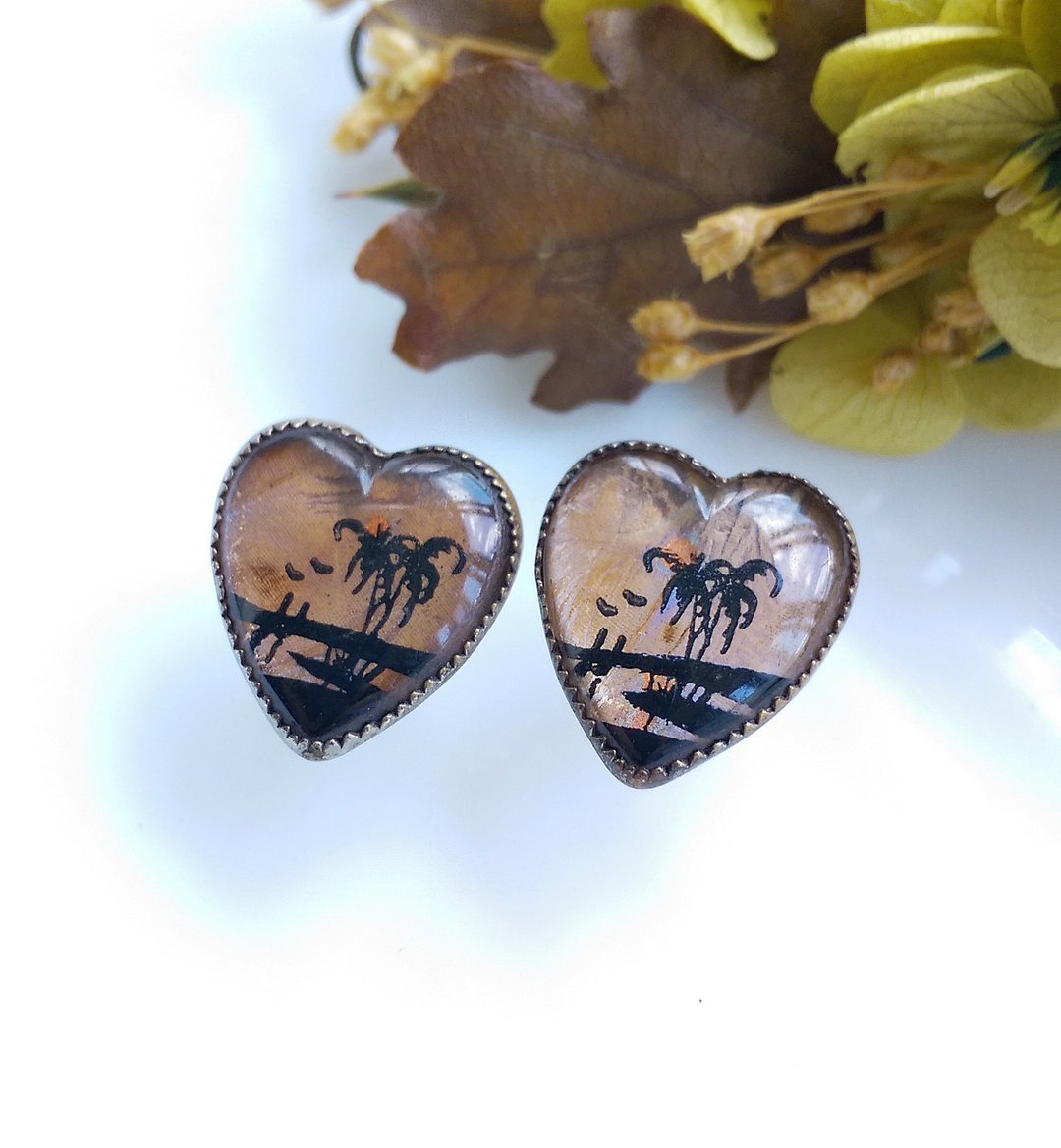 Vintage Jewelry 西洋古董饰品 Morpho Butterfly 爱心 栓式耳环 - 耳环/耳夹 - 其他材质 金色