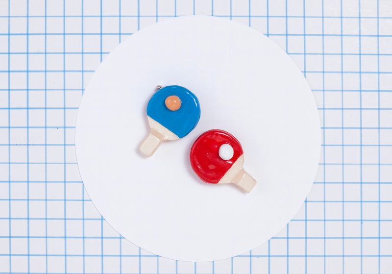 乒乓球 胸针 - 胸针 - 粘土 白色