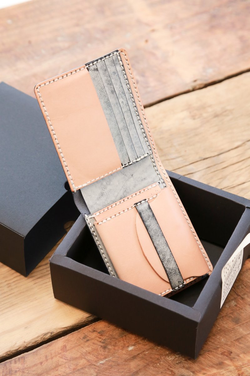 材料包 / 完成品 皮制拼色短钱包, 四卡格, 刻字服务, 定制化礼物 - 皮件 - 真皮 