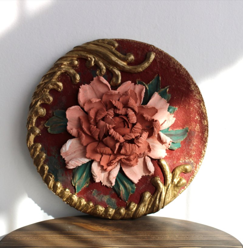 Peony painting, 3D flower, decorative panel, home decor. - 墙贴/壁贴 - 其他材质 