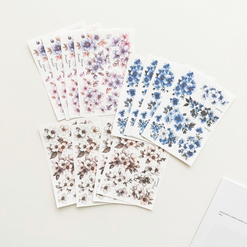 水彩花卉风和纸贴纸 - 贴纸 - 纸 