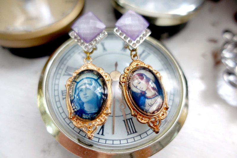 TIMBEE LO手工制意大利宗教风 上帝耶稣圣母教堂窗花图案耳环一对 - 耳环/耳夹 - 其他金属 多色