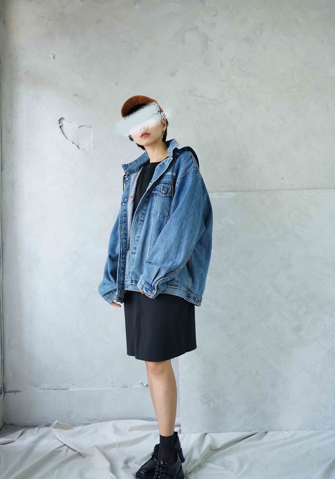 Restyle改造古着-90s水洗蓝连帽古着oversize中性牛仔外套 - 女装休闲/机能外套 - 棉 蓝色