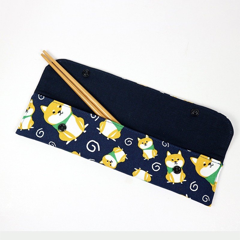 环保筷套 / 筷子套 / 餐具收纳袋-柴犬 (蓝) - 筷子/筷架 - 棉．麻 蓝色