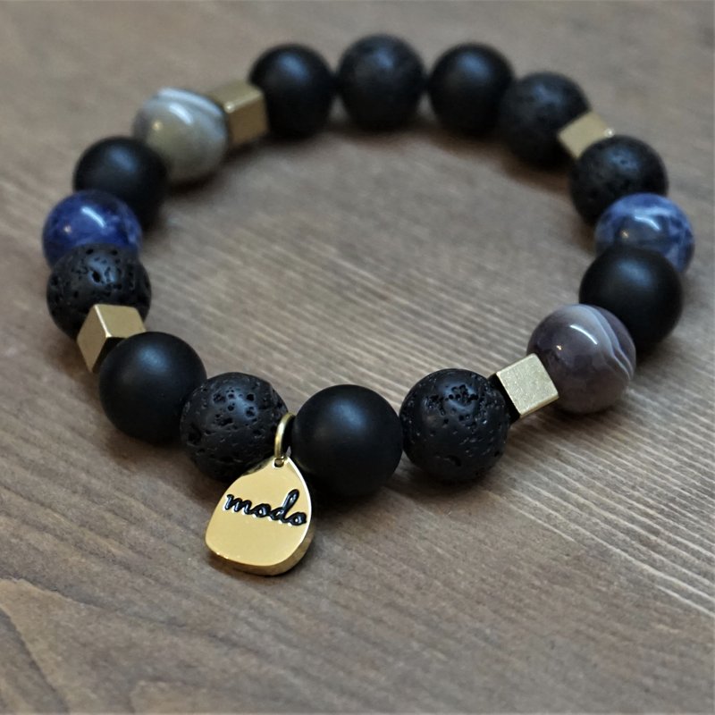 限定优惠ll 方矿 ll 黑玛瑙 缠丝玛瑙 苏打石 火山岩手环BR-00032 - 手链/手环 - 半宝石 多色