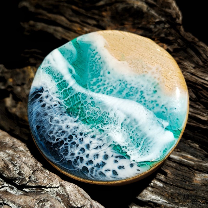 绿岛手作/树脂海浪海洋原木戒指盒饰品盒/收纳盒木头置物盒木制盒 - 纸盒/包装盒 - 木头 蓝色