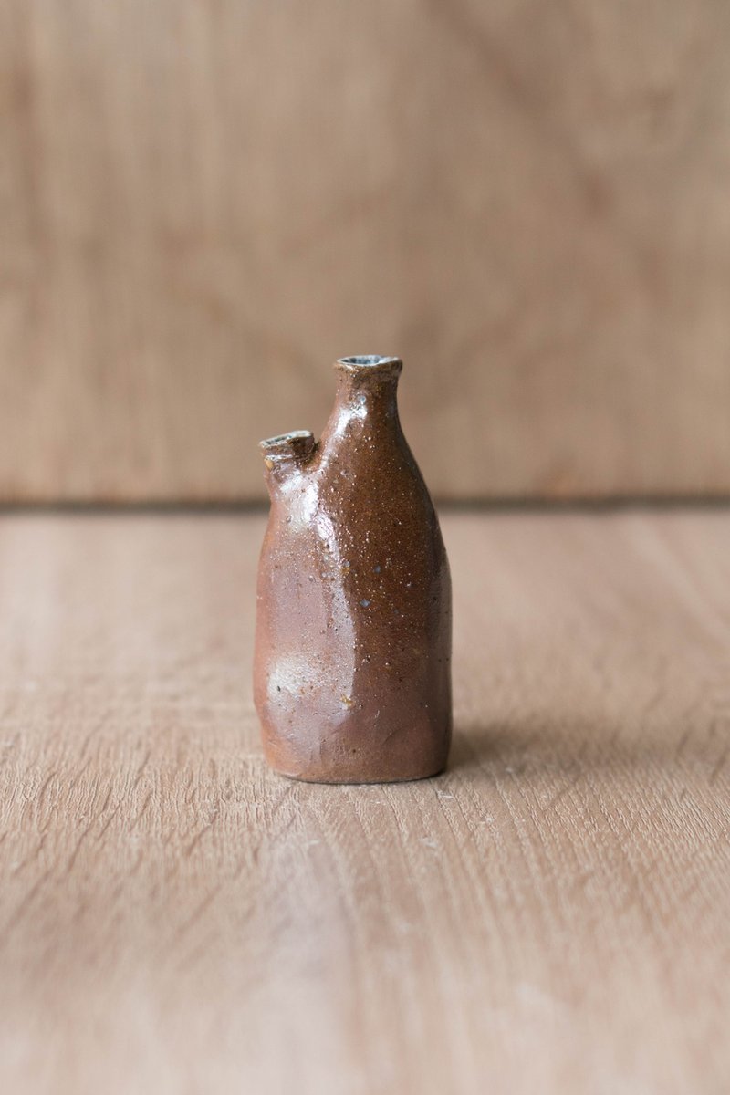 柴烧母子小陶瓶 - 花瓶/陶器 - 陶 咖啡色