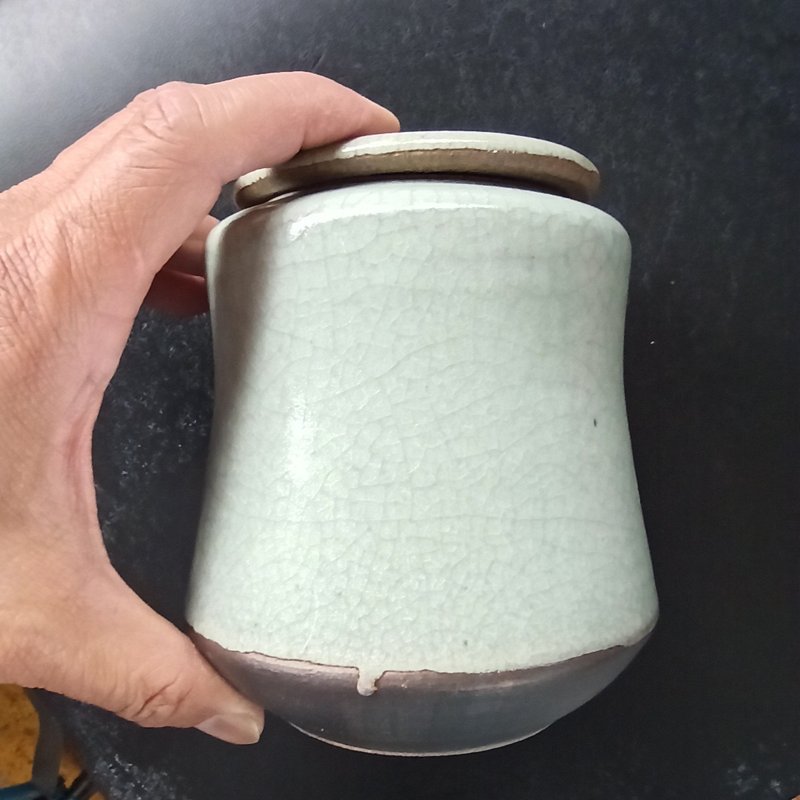 手拉胚瓦斯窑烧陶茶叶罐茶仓 - 茶具/茶杯 - 陶 绿色