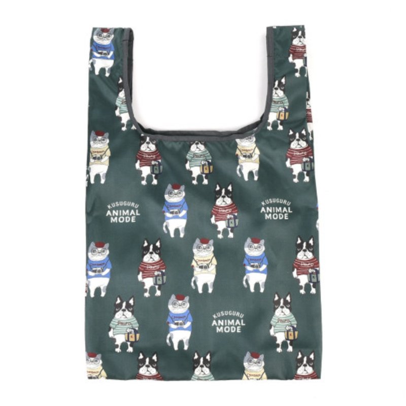 Kusuguru Japan 时尚印花环保袋 可折叠附登山扣-Animal Mode款绿 - 手提包/手提袋 - 其他人造纤维 绿色